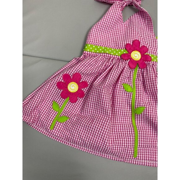 Rare Editions Pink Halter Kids Dress size 2T Gingham Plaid Floral Barbie Pinup - Picture 7 of 8